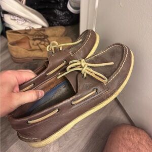 Sperry Brown Leather Boat Shoes with Tan Laces